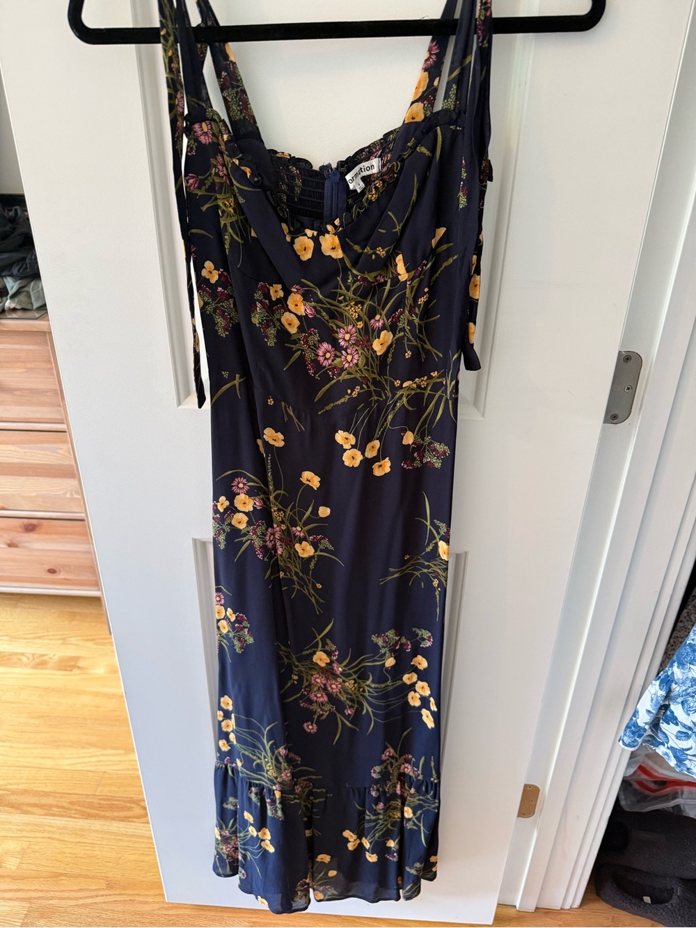 Reformation Kallie Dress - Navy Floral Slip Dress with Yellow Blossoms